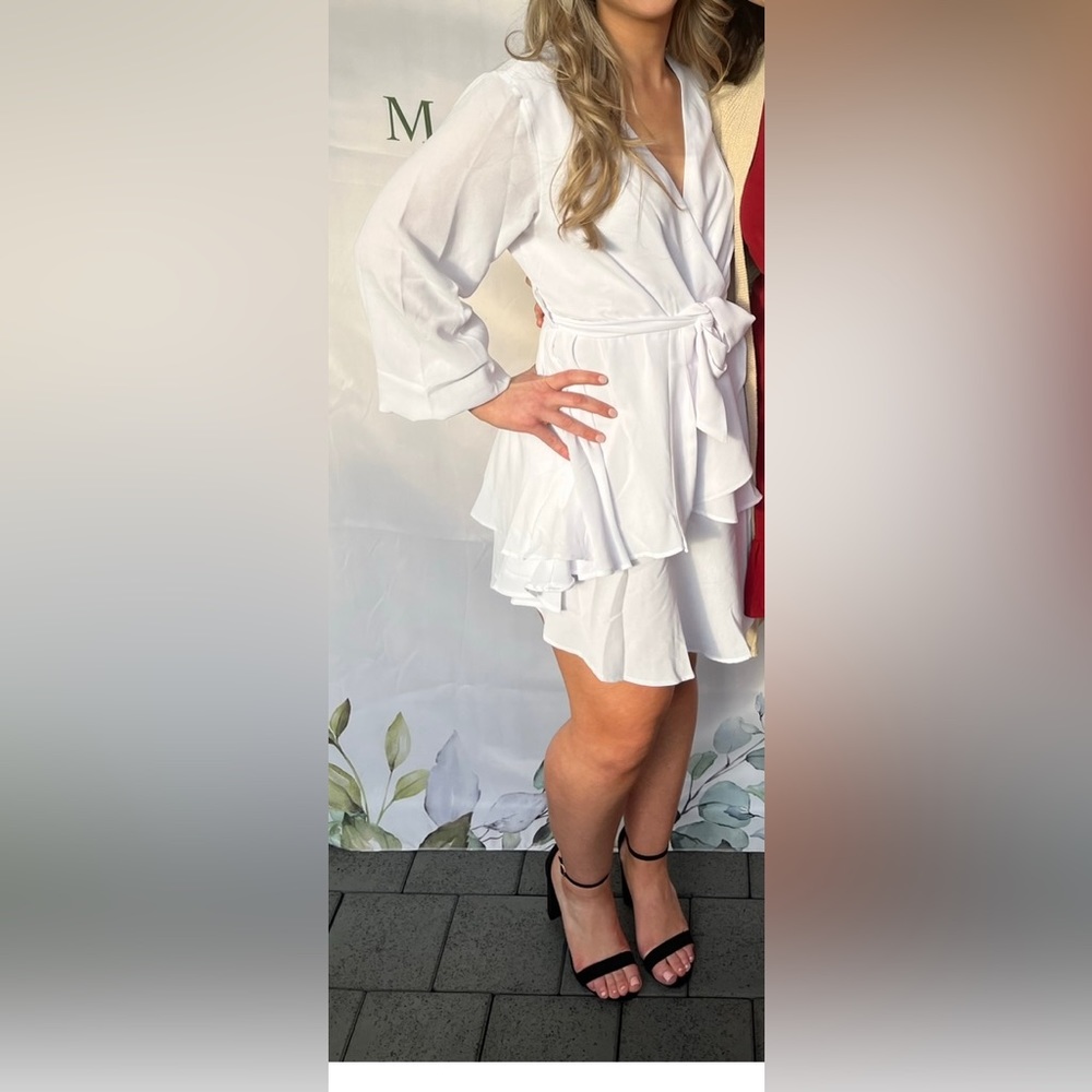 white amazon tie dress